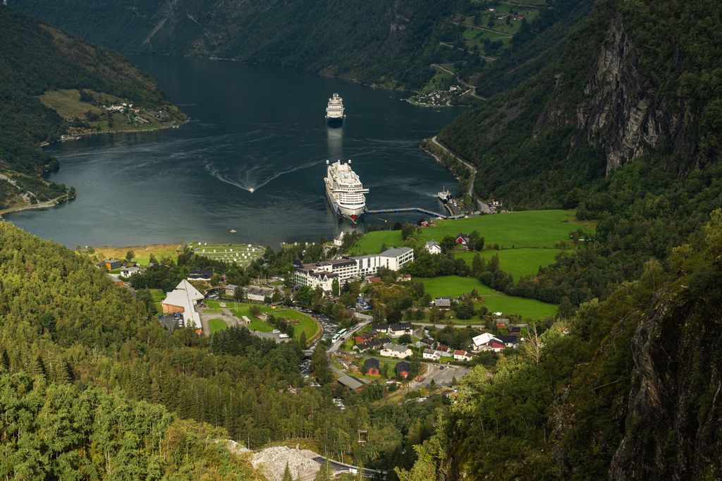 Aerial view of Geiranger near Alesund, Norway