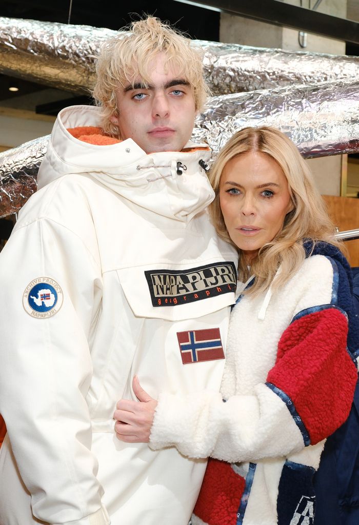 Patsy Kensit hugs son Lennon Gallagher at FLANNELS X on October 3, 2024 in London, England