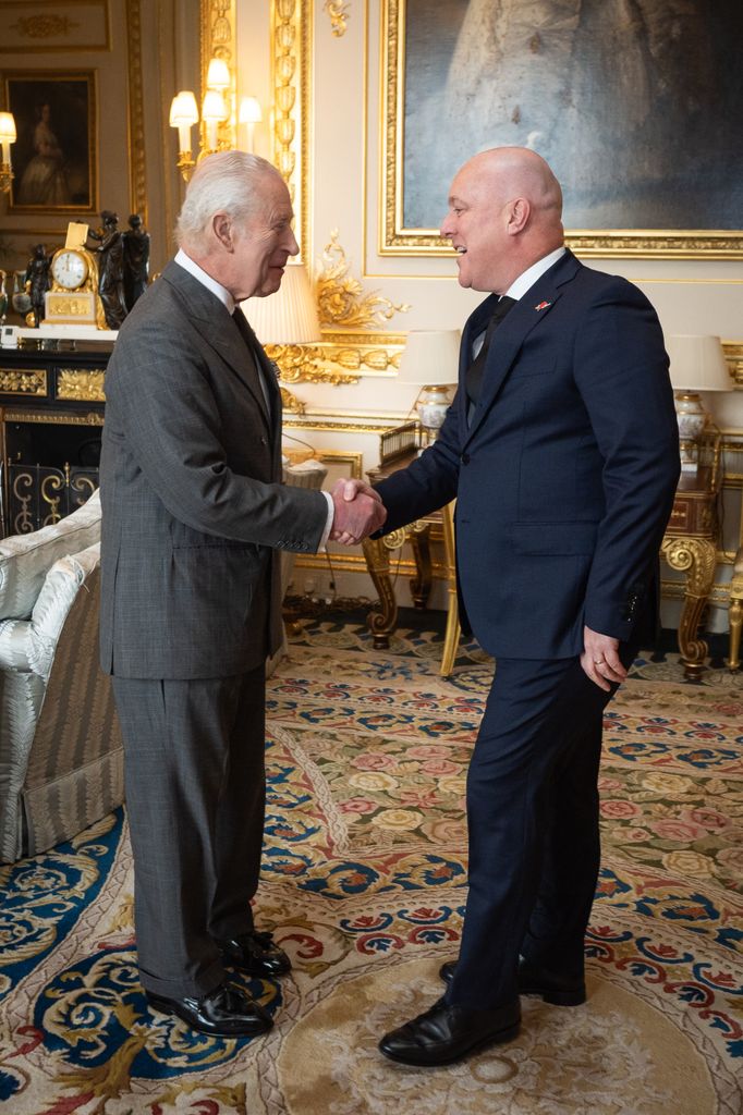 King Charles III during an audience with the Prime Minister of New Zealand, Christopher Luxon, at Windsor Castle