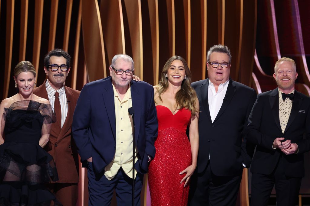 Julie Bowen, Ty Burrell, Ed O'Neill, SofÃ­a Vergara, Eric Stonestreet, and Jesse Tyler Ferguson speak onstage during the 30th Annual Screen Actors Guild Awards at Shrine Auditorium and Expo Hall on February 24, 2024 in Los Angeles, California.