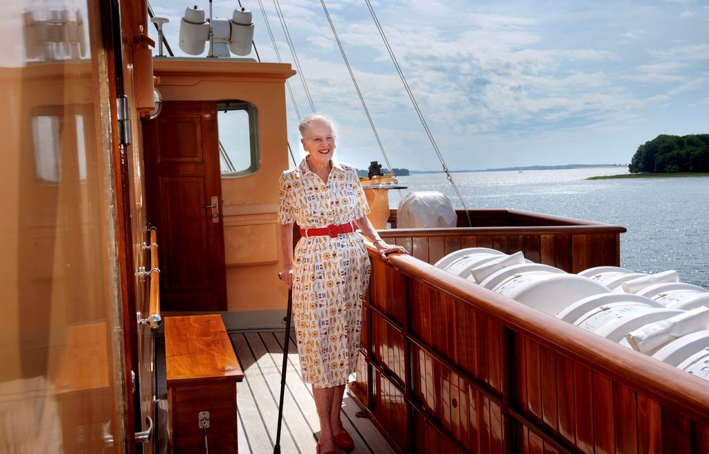 Queen Margrethe on board the Royal Ship Dannebrog.
