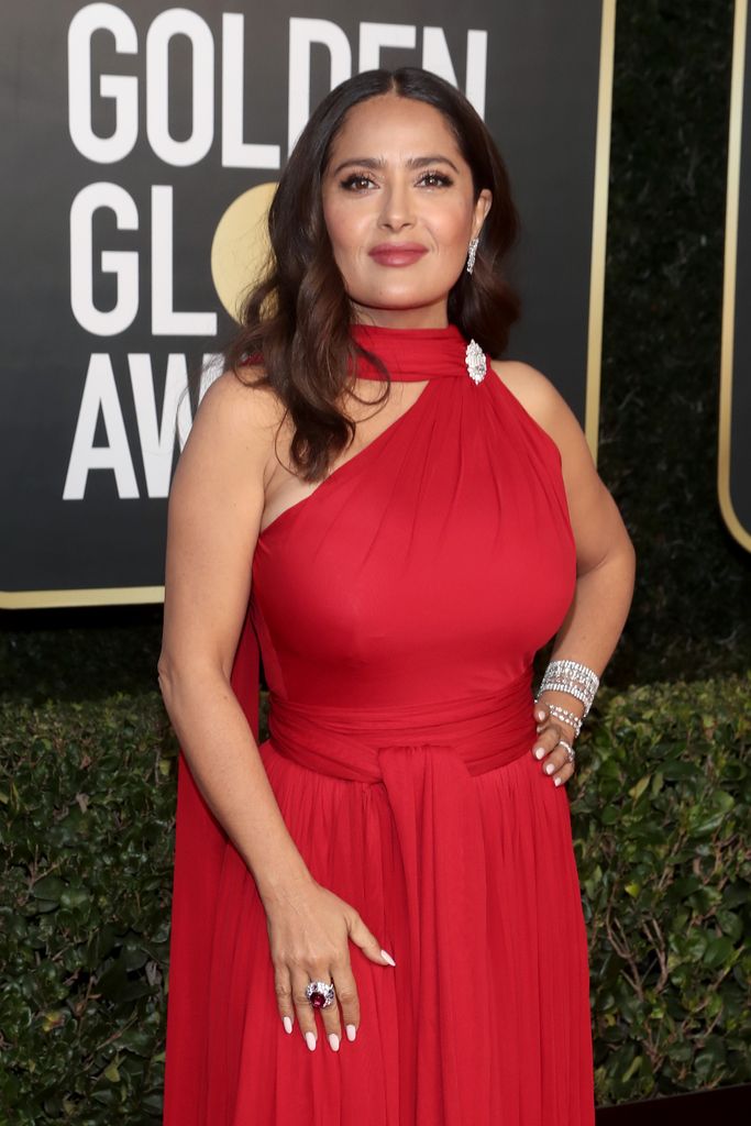Salma Hayek's makeup artist used Augustinus Bader skin prep for her red carpet Golden Globes glow 