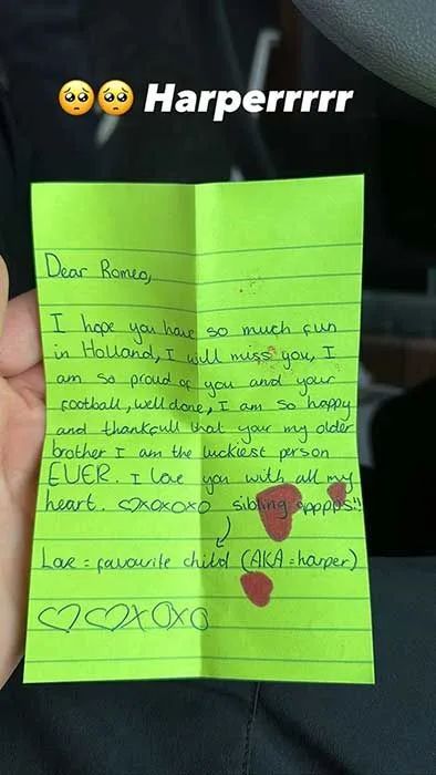 harper beckham romeo beckham note