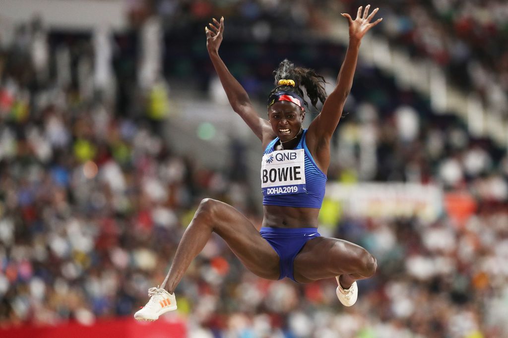 Tori Bowie of the United States competes in the Women's Long Jump final during day ten of 17th IAAF World Athletics Championships Doha 2019 