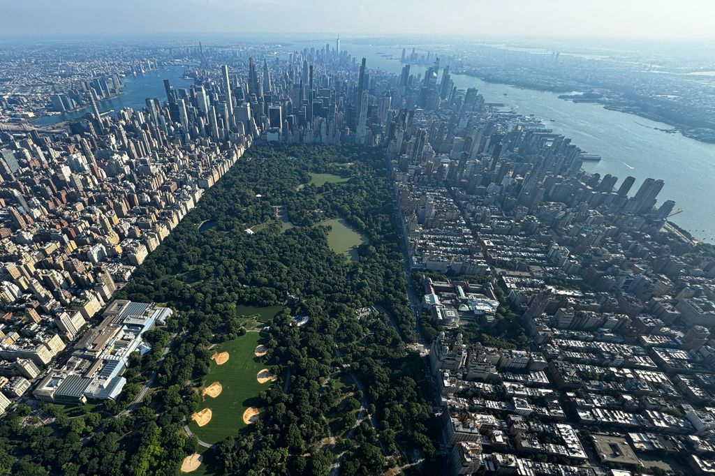 An aerial view of Manhattan with Central Park in New York City, United States on July 13, 2024