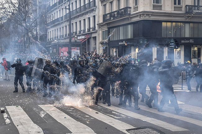 A photo showing protests in Paris over increase of retirement age