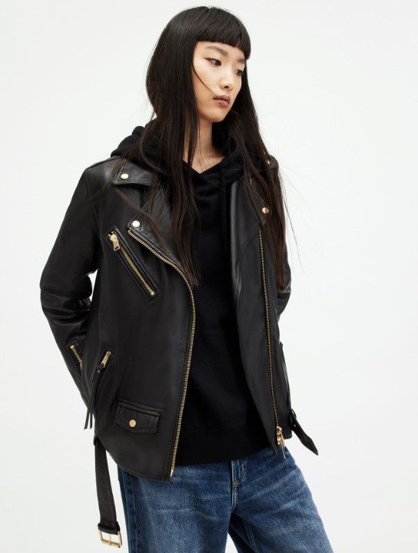 All Saints Billie Leather Oversized Biker Jacket