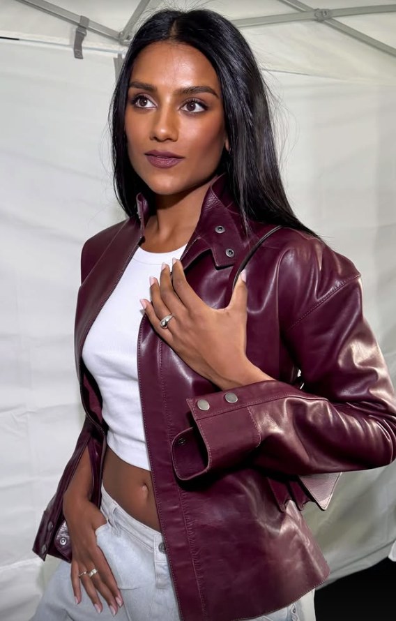 Simone Ashley’s supple leather jacket is the definition of cool