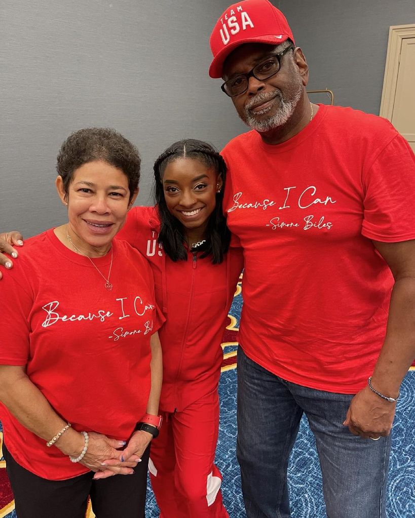 June 29, 2021 – Simone Biles with her parents Ronald and Nellie Biles in an Instagram post