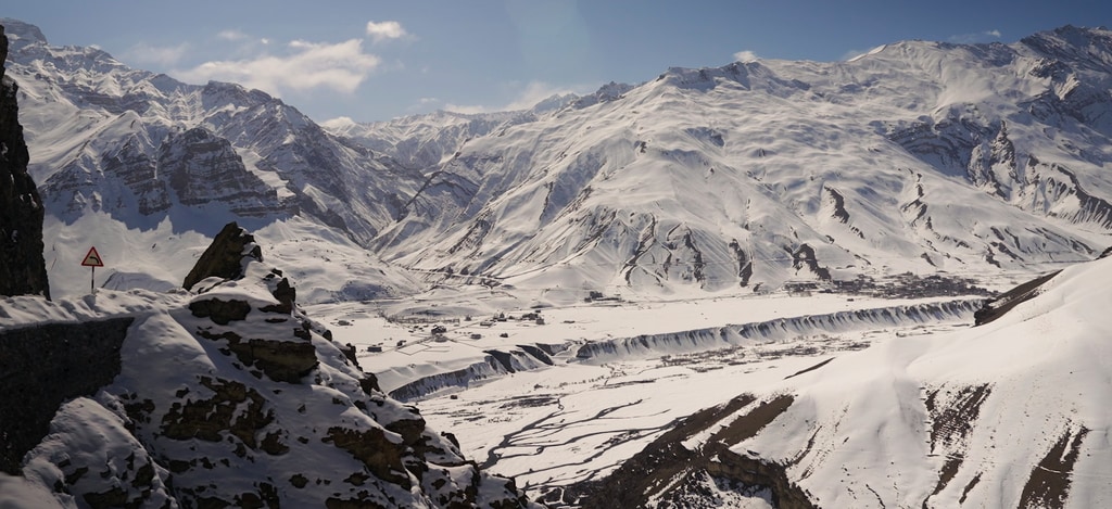 white snow on mountains, Spiti Valley in the Himalayas 