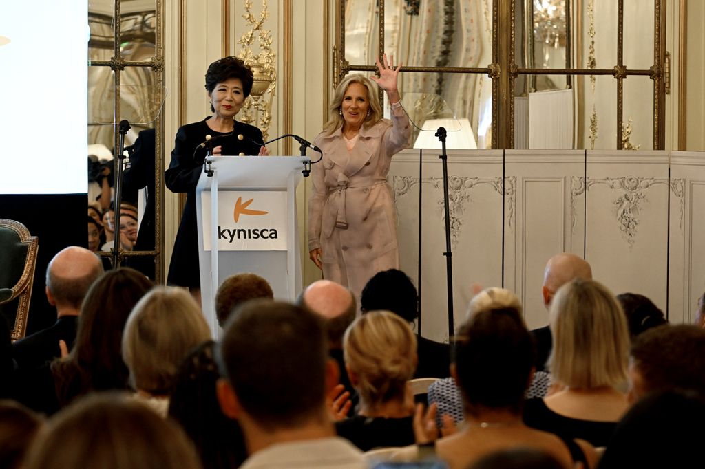 Michele Kang introduces First Lady Jill Biden during the Women's Sports & Health Innovation Event 