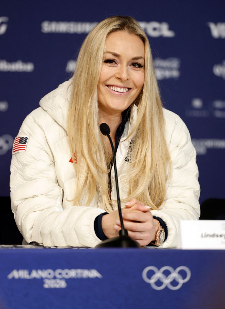 US skier Lindsey Vonn addresses a press conference ahead of the Milano Cortina 2026 Winter Olympic Games in Cortina d'Ampezzo on February 3, 2026