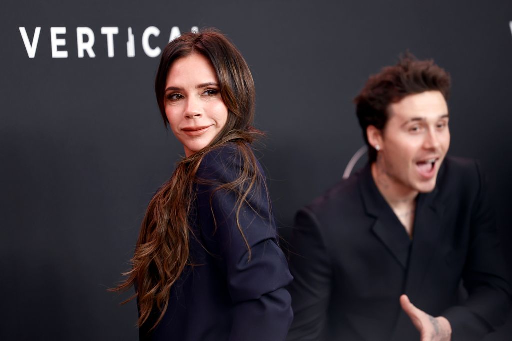 Victoria Beckham in black suit with long hair at Lola premiere in Los Angeles 