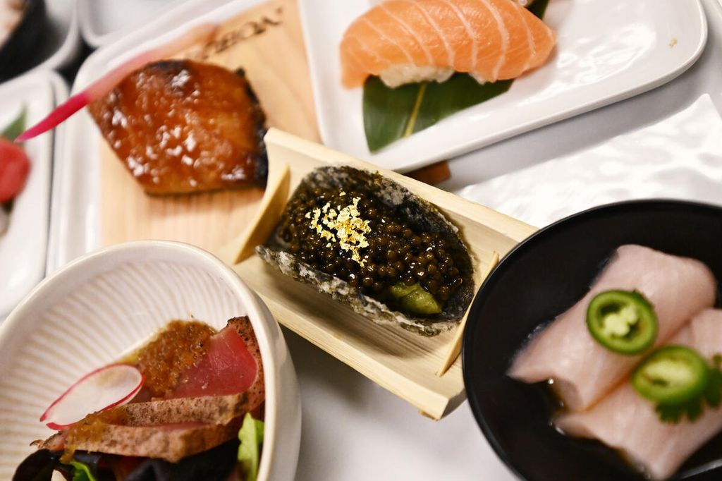 Food is displayed at the Golden Globe Awards Nominations' Media Preview and Plate Up held at The Beverly Hilton on December 09, 2024 in Los Angeles, California.