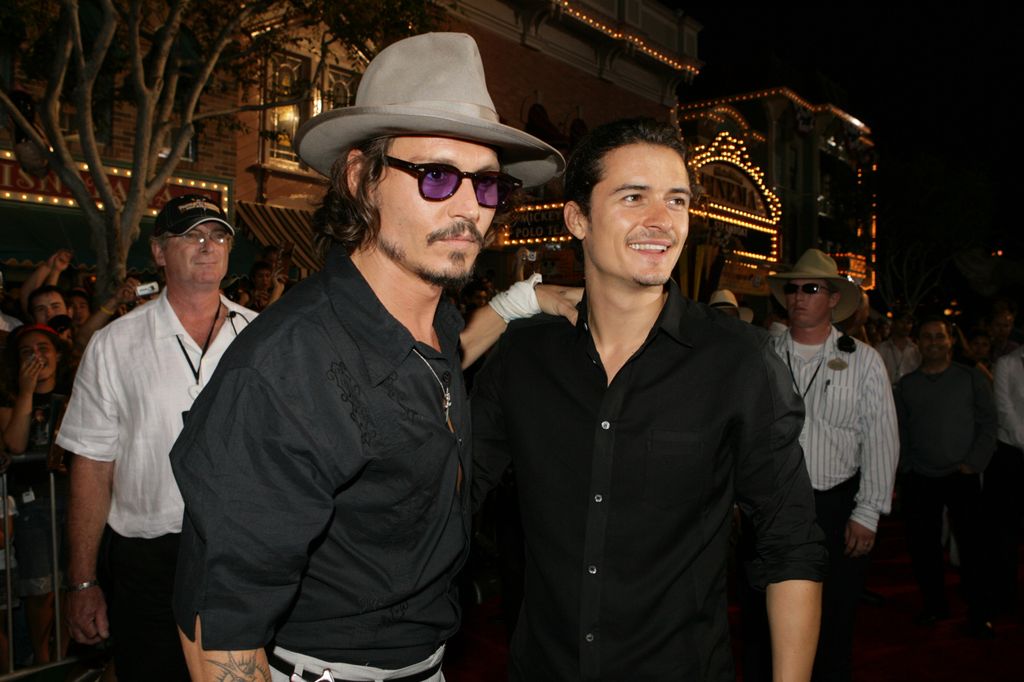 Johnny Depp and Orlando Bloom during World Premiere of Walt Disney Pictures' "Pirates of the Caribbean: Dead Man's Chest" at Disneyland in Anaheim, CA, 2007