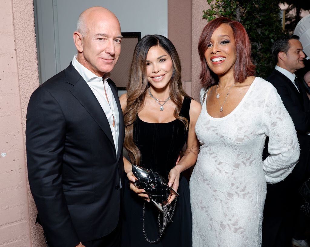 Jeff Bezos, Lauren Sanchez, and Gayle King attend the CHANEL and Charles Finch Annual Pre-Oscar Dinner 