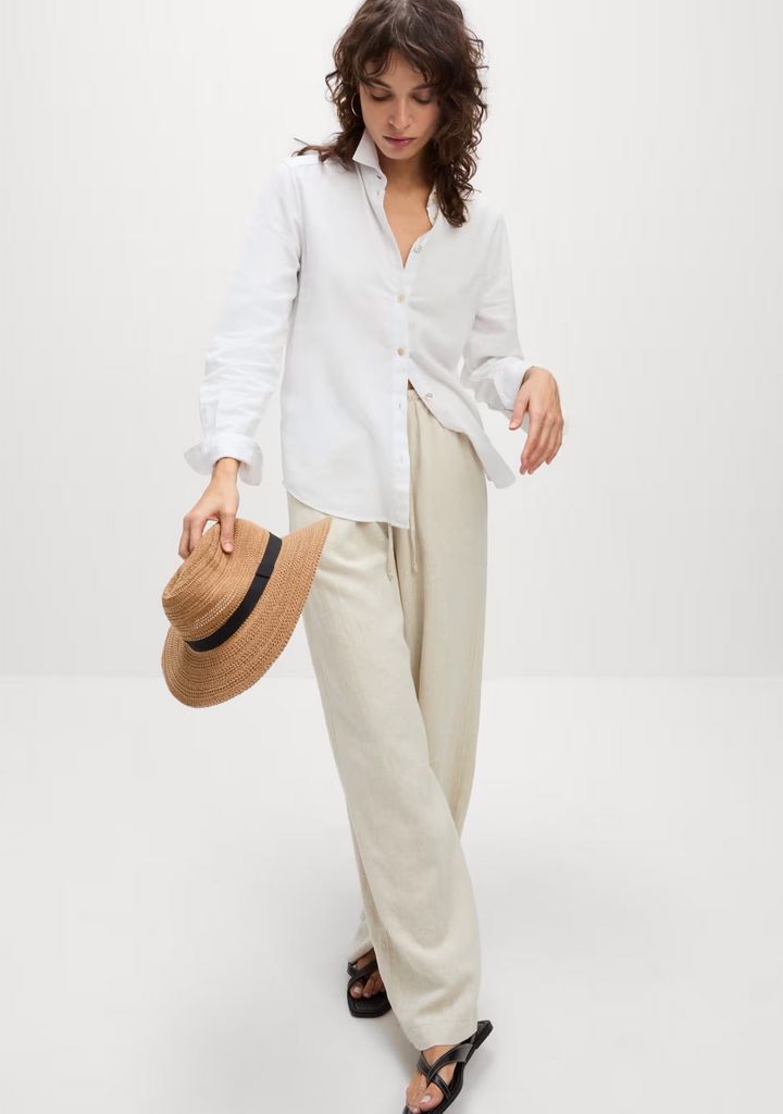 Linen blend wide-leg trousers