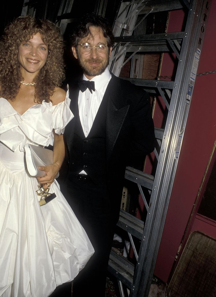 steven spielberg in tux and amy irving in big white wedding looking dress