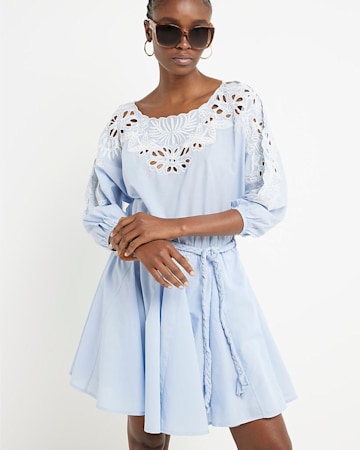 Blue Broderie Detail Swing Mini Dress