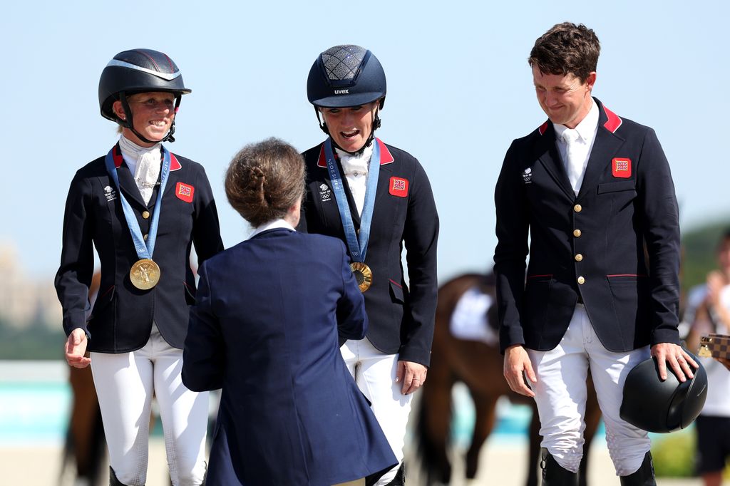 Princess Anne presented the gold medals to Rosalind Canter, Laura Collett and Tom McEwen of Team Great Britain