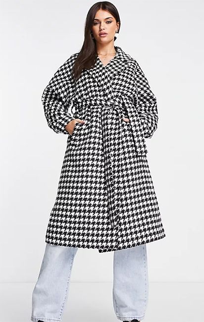 asos houndstooth black and white coat