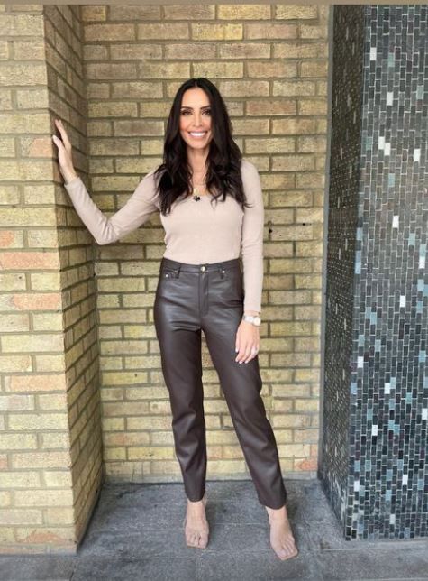 christine lampard leather trousers