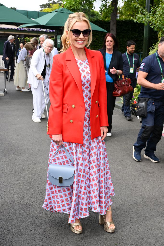 Katherine Jenkins attends day twelve of the Wimbledon Tennis Championships at the All England Lawn Tennis and Croquet Club on July 12, 2024 in London, England