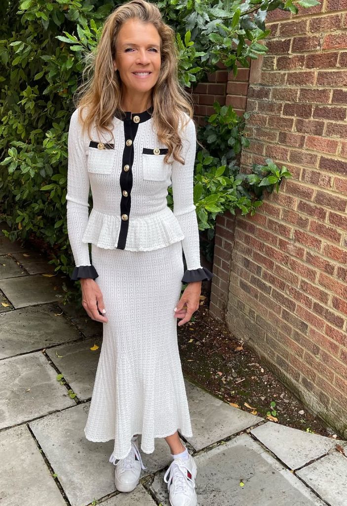 Annabel Croft black and white cardigan dress at wimbledon from self portrait