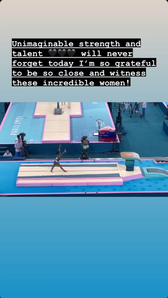 Lady Gaga shares her reaction to Simone Biles' performance on vault at the 2024 Summer Olympic Games, posted on Instagram Stories