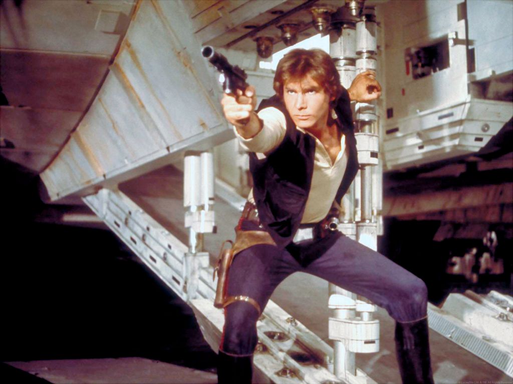 American actor Harrison Ford, as Hans Solo, on the set of Star Wars: Episode IV - A New Hope 