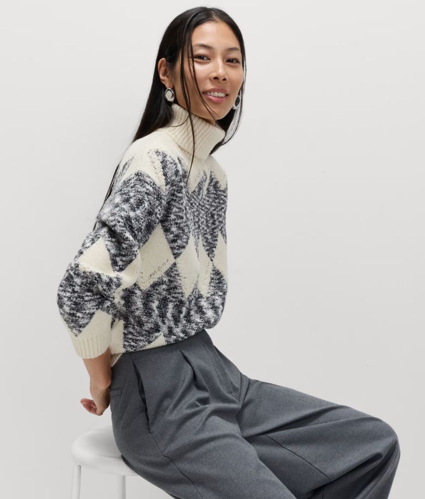 M&S Tweed Argyle Roll Neck Jumper