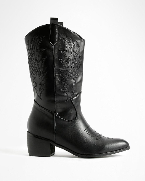 boohoo black cowboy boots 