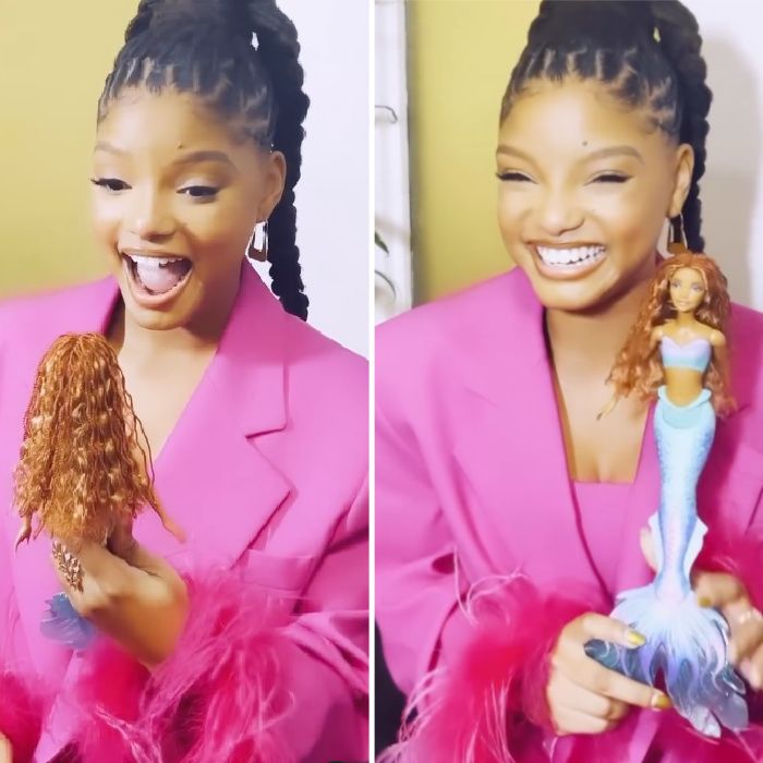 little mermaid live action star halle bailey with new ariel doll