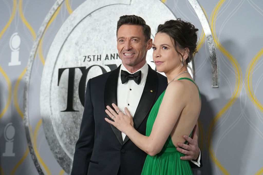 Hugh Jackman and Sutton Foster attend The 75th Annual Tony Awards - Arrivals on June 12, 2022 at Radio City Music Hall in New York City