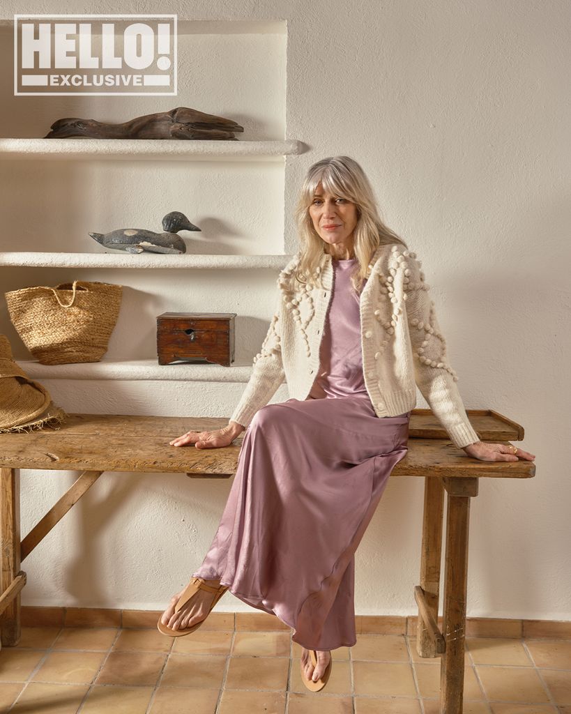 woman in lilac dress and cardigan 