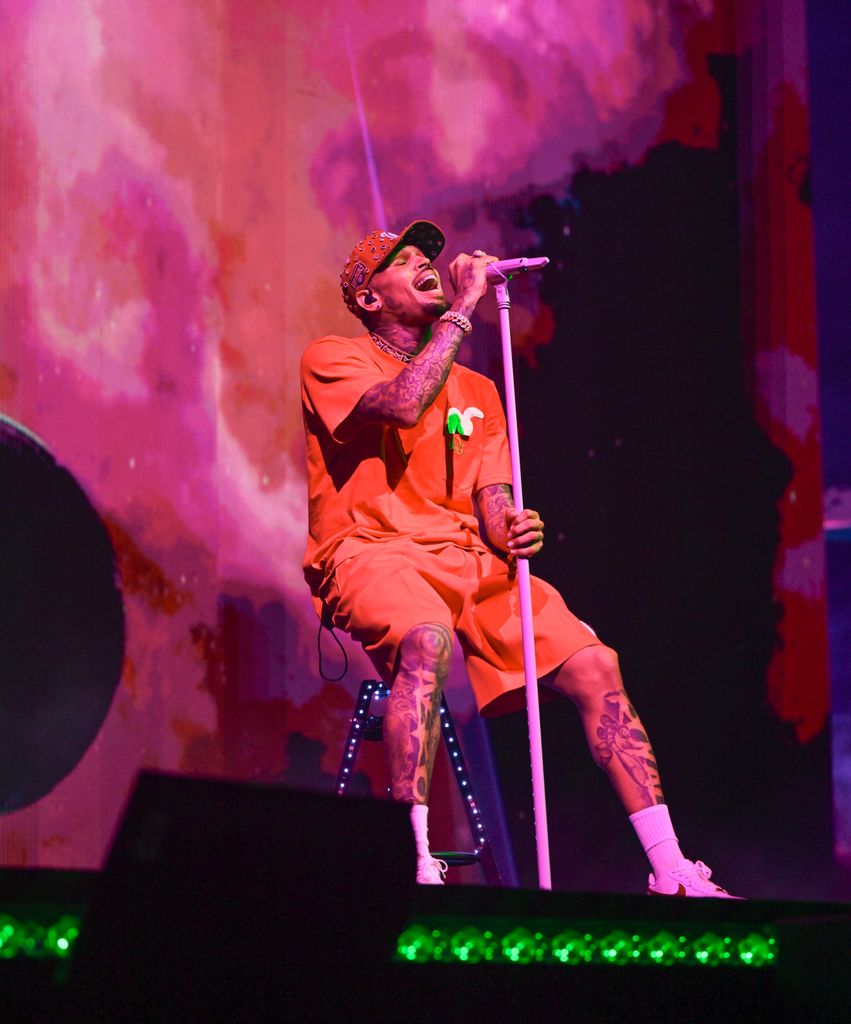 Singer Chris Brown performs during Chris Brown In Concert at State Farm Arena on July 14, 2024 in Atlanta, Georgia.