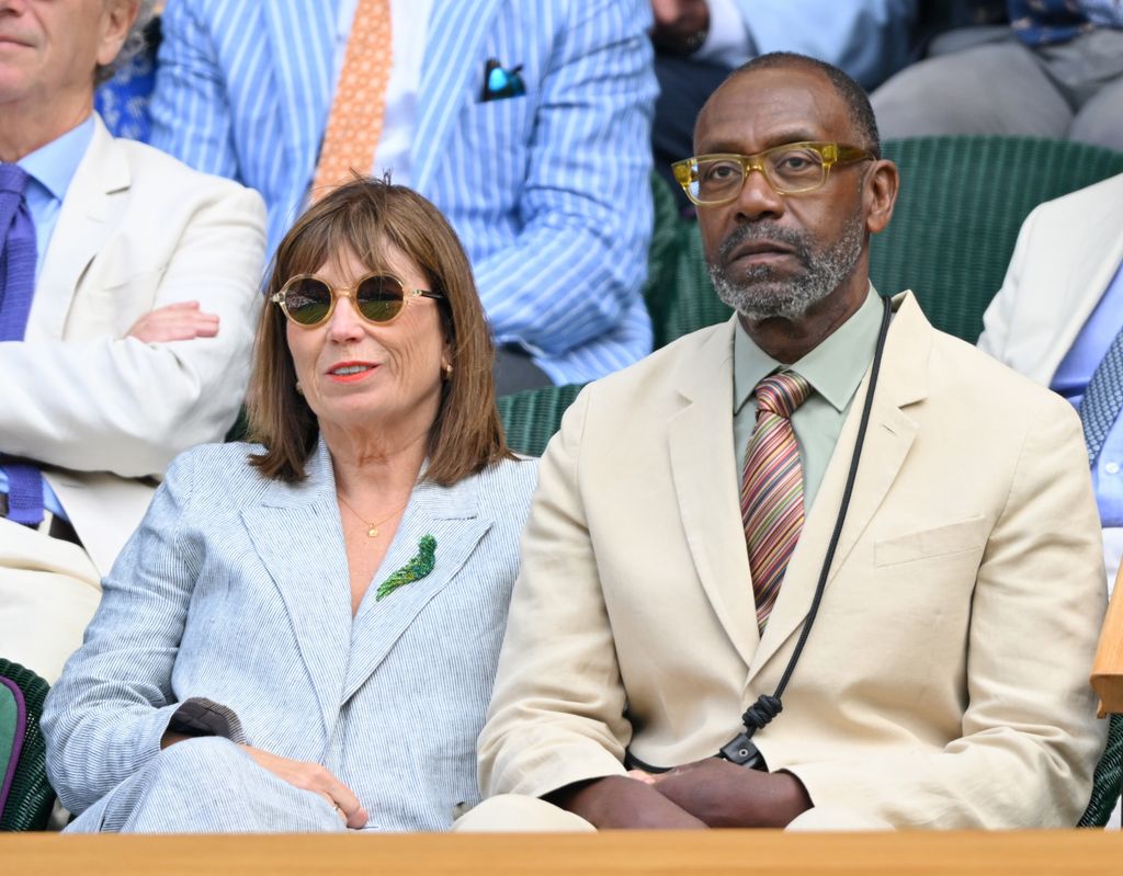 Lisa Makin and Sir Lenny Henry attend day eight of the Wimbledon Tennis Championships at the All England Lawn Tennis and Croquet Club on July 07, 2025 in London, England