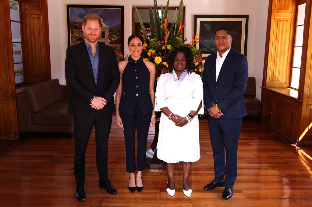     Prince Harry, Duke of Sussex and Meghan, Duchess of Sussex with Colombian Vice President Francia Márquez and Yerney Pinillo 