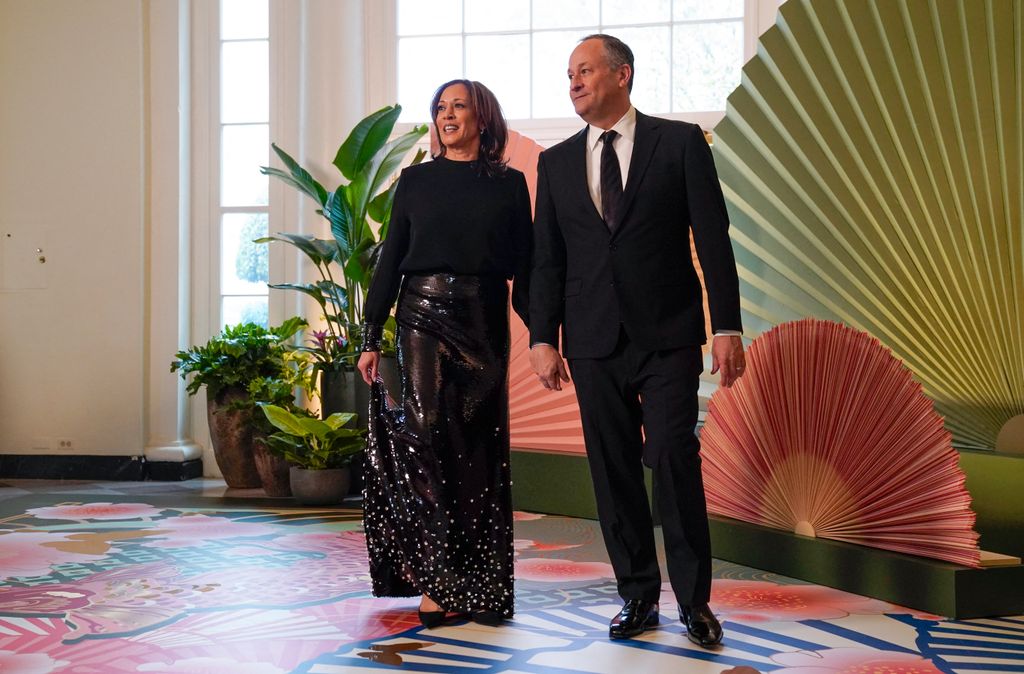 US Vice President Kamala Harris and Second Gentleman Doug Hemhoff arrive for a State Dinner 