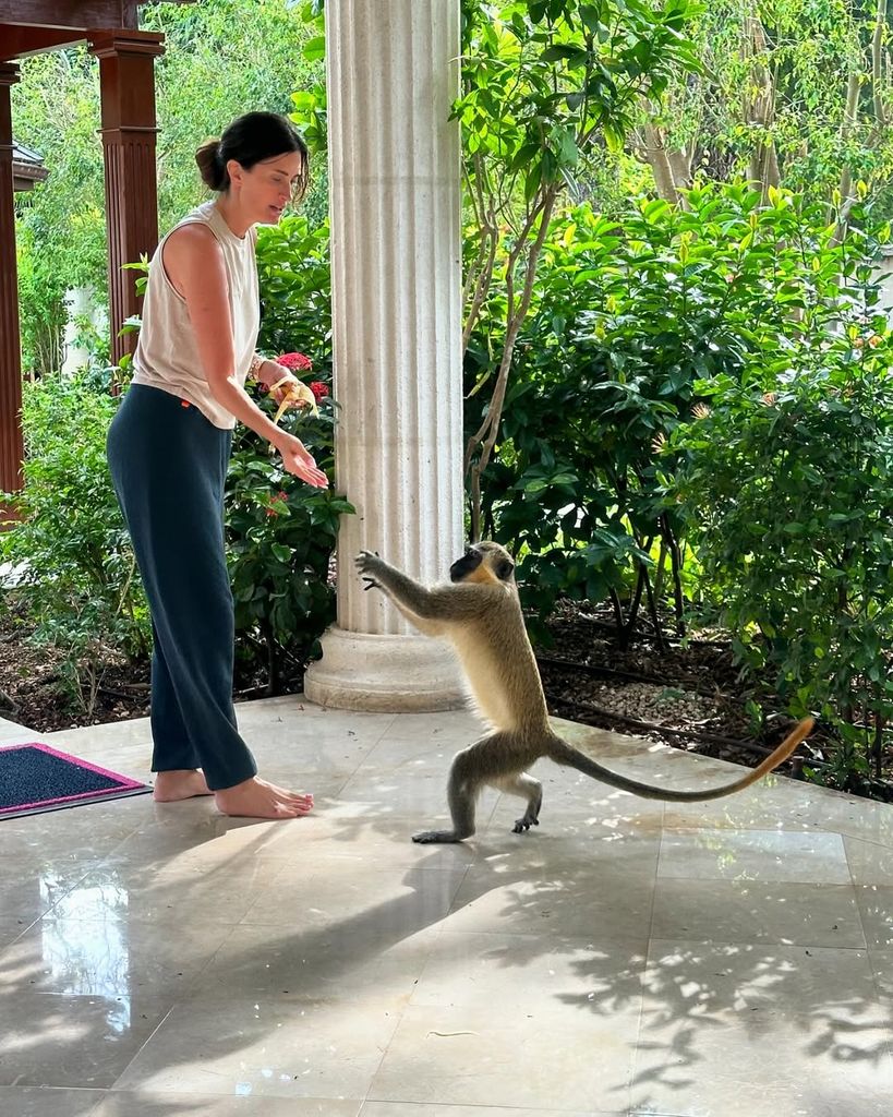 Rhea Durham interacts with a monkey while on a family vacation in the Barbados, shared on Instagram