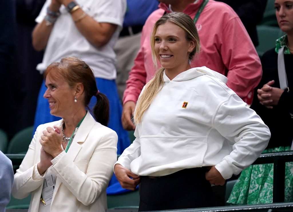 Katie Boulter (right) reacts to the action between Jack Draper and Alex de Minaur during their GentlemenÃs singles second round match against during day four of the 2022 Wimbledon Championships at the All England Lawn Tennis and Croquet Club, Wimbledon. 