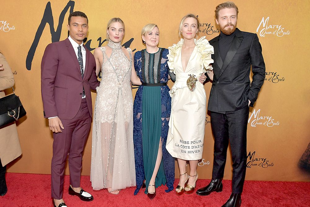 Ismael Cruz Cordova and Margot Robbie, director Josie Rourke, and actors Saoirse Ronan and Jack Lowden at the New York premiere of Mary Queen Of Scots