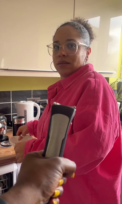 Danielle from Gogglebox filming her friend Daniella in her kitchen