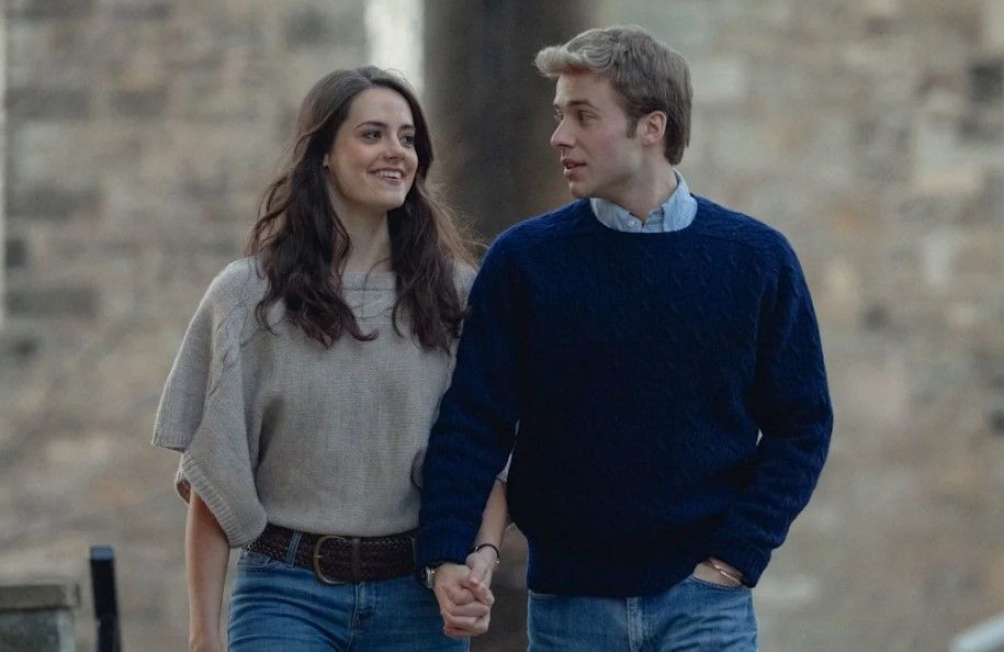 Meg Bellamy and Ed McVey playing Kate Middleton and Prince William in The Crown season six