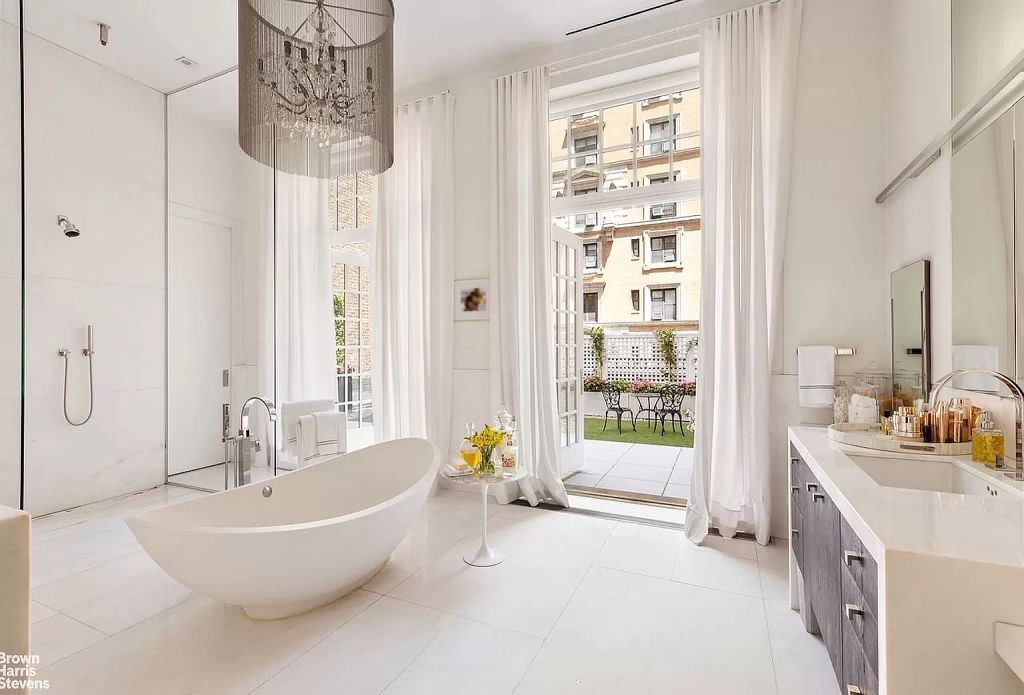 Primary bathroom inside Jennifer Lopez's Whitman apartment in NYC