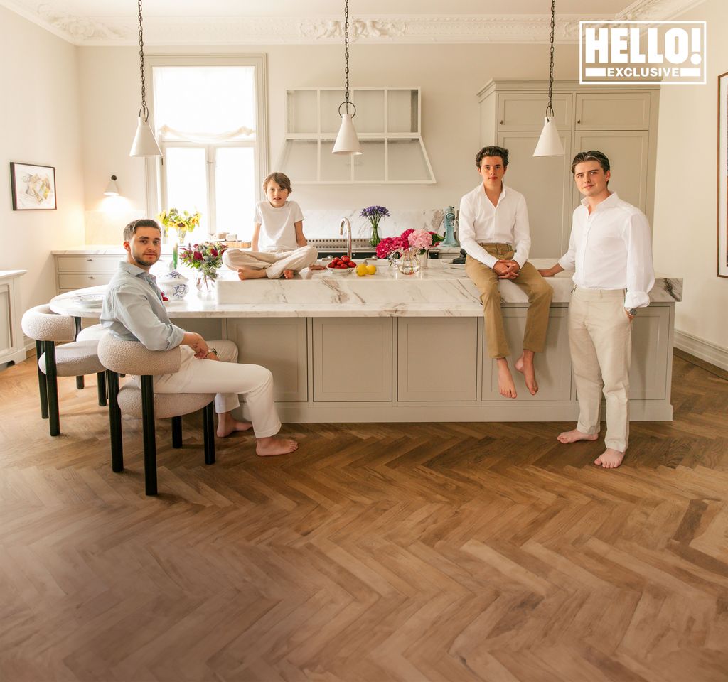 Camilla Austad Knutsen's children sitting in kitchen at Oslo home