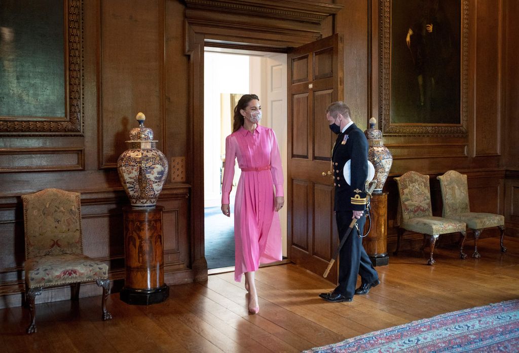 The Princess wore a pink dress at the Palace of Holyroodhouse in Edinburgh to meet Mila