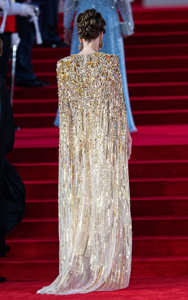 princess kate gold jenny packham dress james bond premiere london 2021