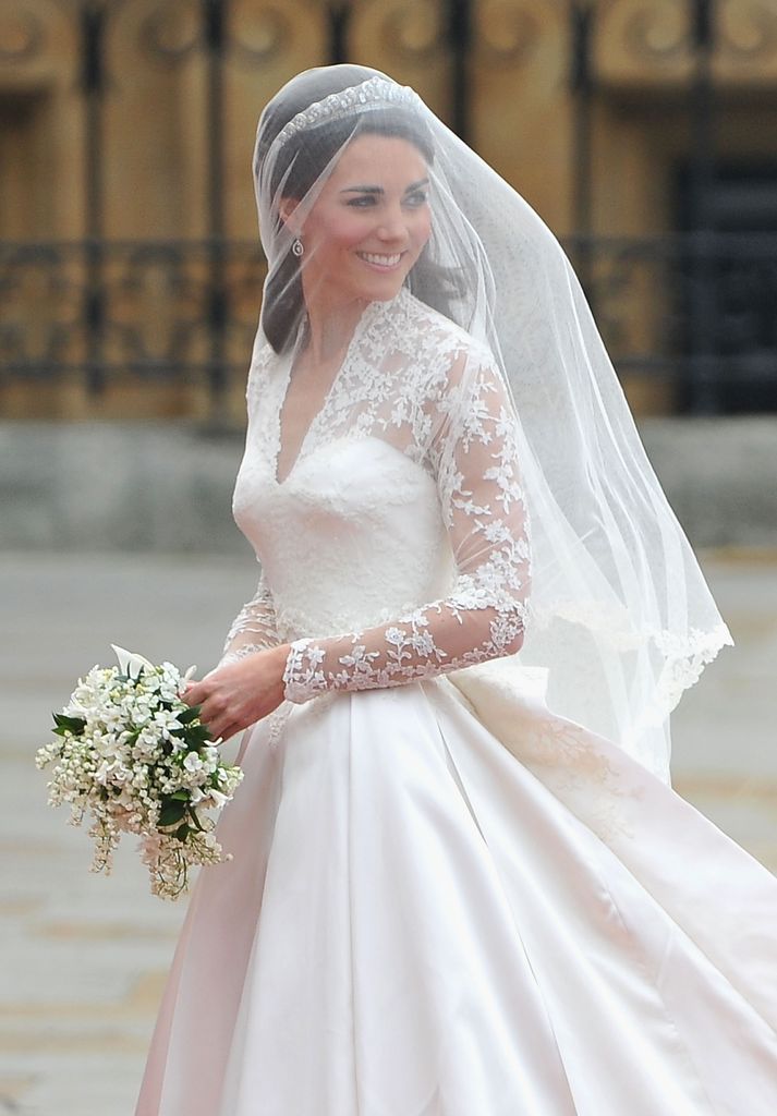 Princess Kate walking into Westminster Abbey on her wedding day