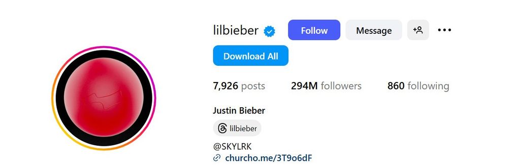 photo of justin bieber's instagram profile name